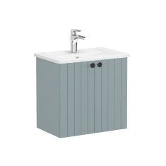 Vitra Root Groove 69208 Lavabo Dolabı, Kapaklı, 60 Cm, Dar, Mat Fiyord Yeşili, Köşeli Lavabolu